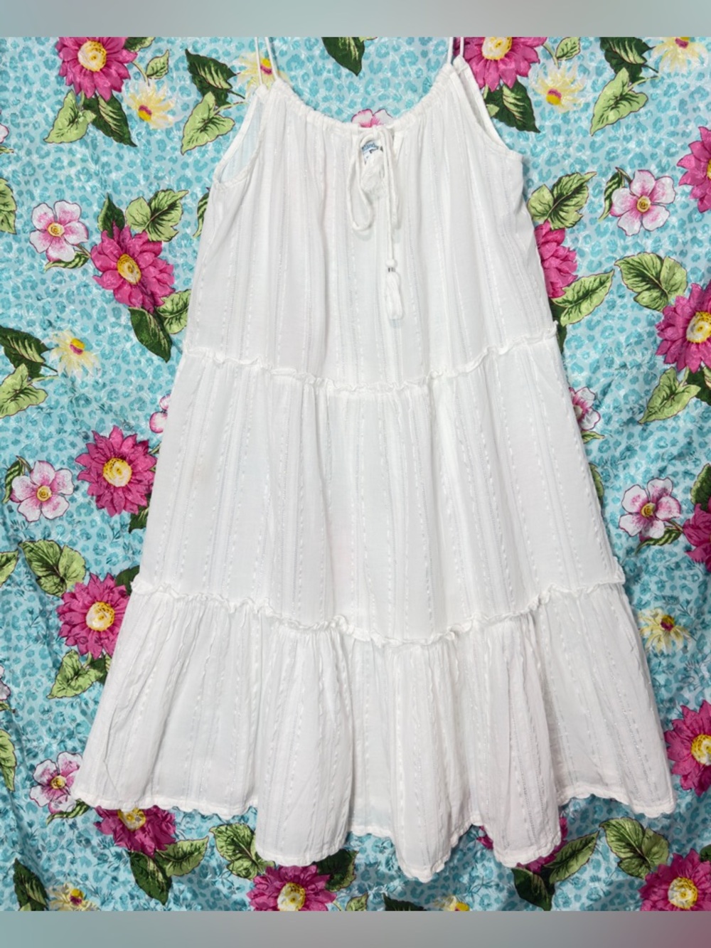 blue island White Maxi Tiered Boho Skirt